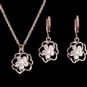 14k Gold Plated Hollow Zirconia Rose Jewelry Set
